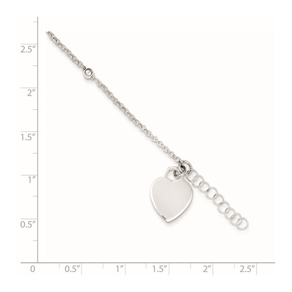 925 Sterling Silver Polished Bead and Heart Charm 9" + 1" Ext. Jewelry Anklet - Picture 2 of 8